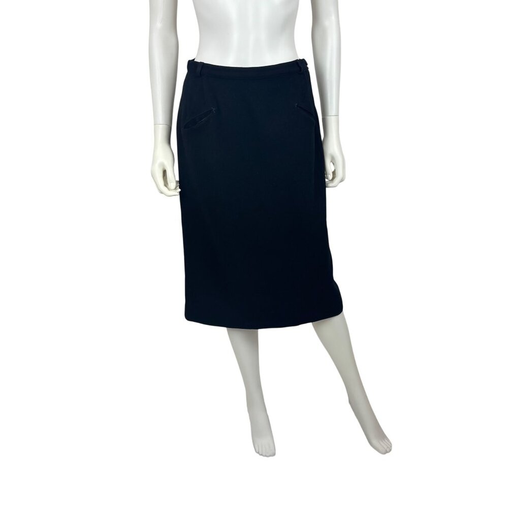 Vintage 50s Wool Skirt Womens Small Black Knee Length Western Arrow Pockets